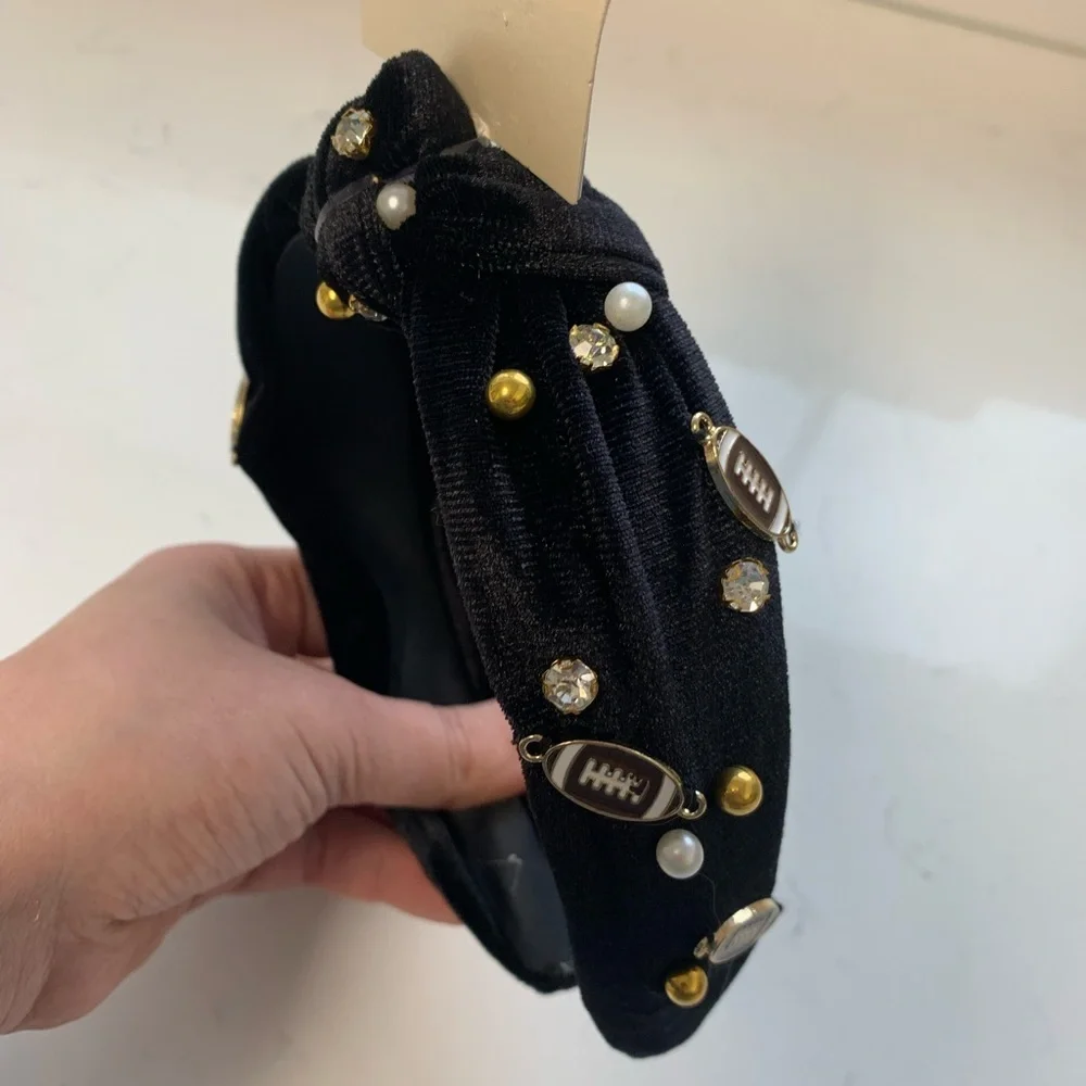 Footballs and‎ Studs Velvet Top Knot Headband - Black - NWT